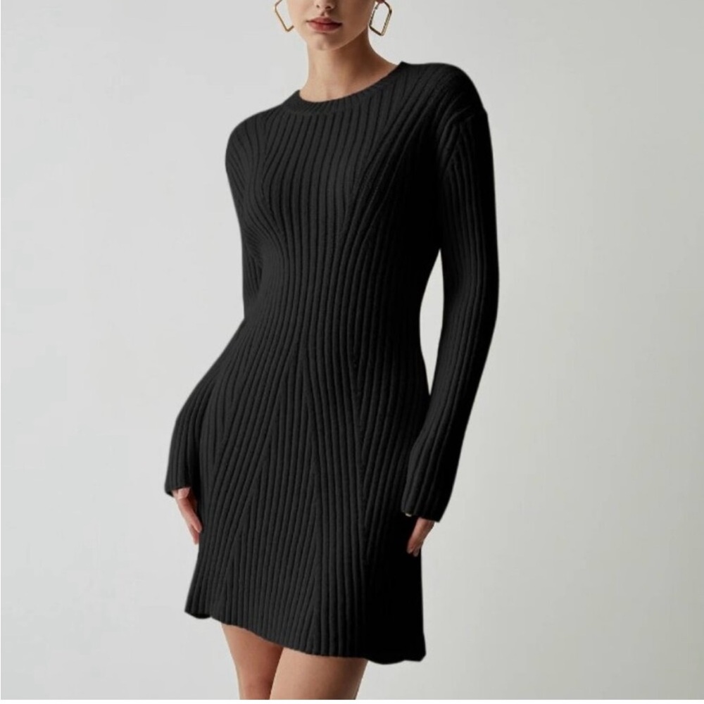 Commense Black Ribbed Mini Dress